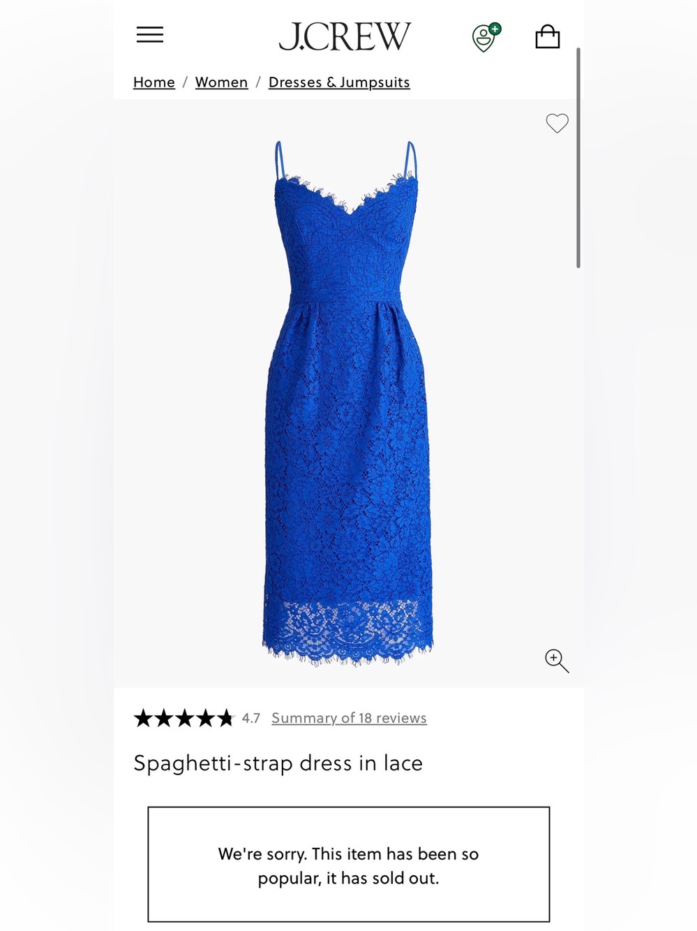 NWT J.Crew Lace Midi Cocktail Dress in Royal Blue